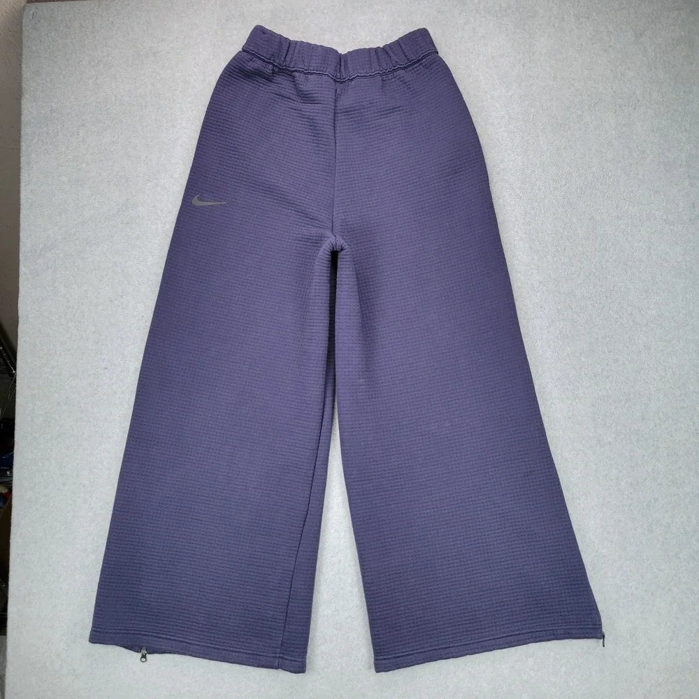 Nike City Ready Woven Wide Leg Pants Womens S Navy Blue Waffle Full Zip CK7920